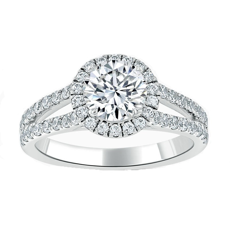 Zirconia Diamond And Platinum Split Shoulder Halo Ring