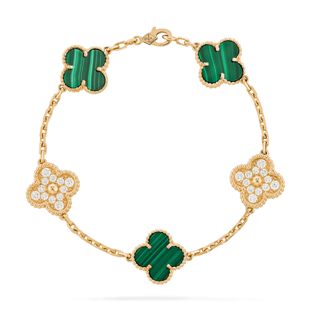 Malachite and Diamond Clover Bracelet