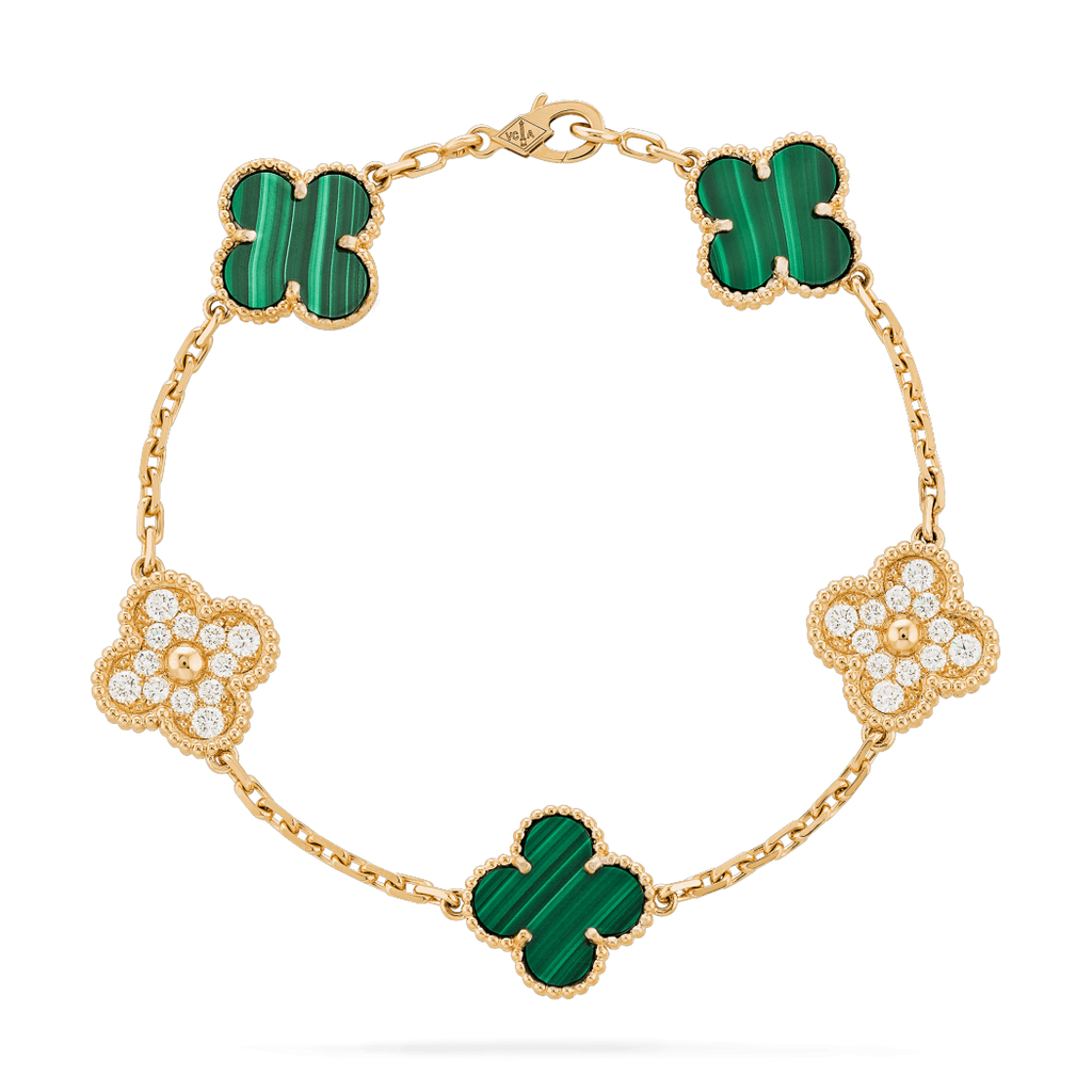 Malachite and Diamond Clover Bracelet