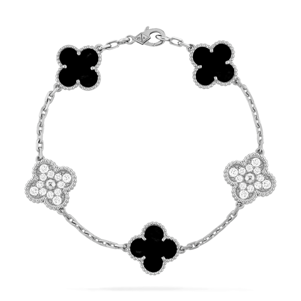 Black Onyx and Diamond Clover Bracelet